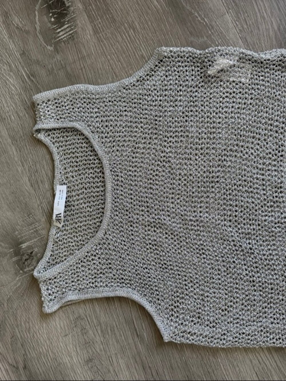 Zara Silver Metallic Knit Top | Size S